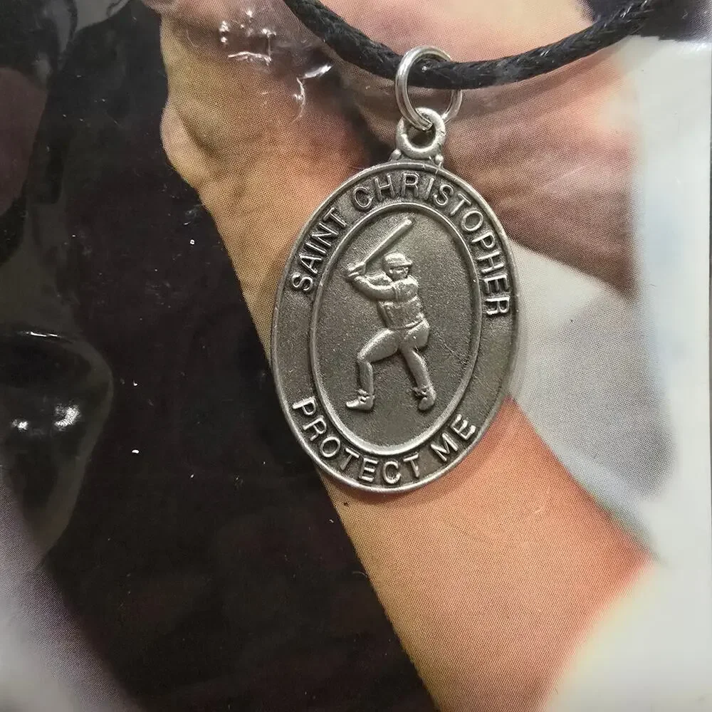 NEW Saint Christopher Baseball Medal Cord Necklace with Laminated Prayer Card